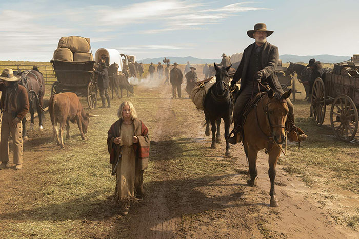 (from left) Johanna Leonberger (Helena Zengel) and Captain Jefferson Kyle Kidd (Tom Hanks) in News of the World, co-written and directed by Paul Greengrass.