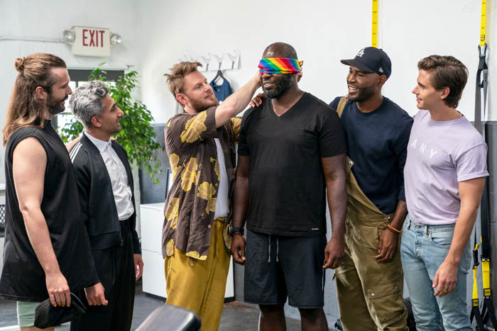 QUEER EYE (L to R) JONATHAN VAN NESS, TAN FRANCE, BOBBY BERK, NATE MCINTYRE, KARAMO BROWN, and ANTONI POROWSKI in episode 510 of QUEER EYE. Cr. RYAN COLLERD/NETFLIX © 2020