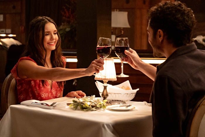 Love Hard. (L to R) Nina Dobrev as Natalie Bauer and Darren Barnet as Tag in Love Hard. Cr. Bettina Strauss/Netflix © 2021