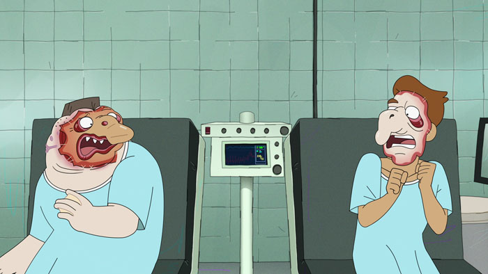 INSIDE JOB. (L to R) JOHN DIMAGGIO as GLENN DOLPHMAN and CLARK DUKE as BRETT HAND in INSIDE JOB. Cr. Courtesy of NETFLIX / ©NETFLIX 2021