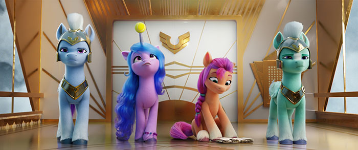 My Little Pony: A New Generation - (Center L-R) IZZY (voiced by Kimiko Glenn) and SUNNY (voiced by Vanessa Hudgens). Cr: © 2021 Hasbro, Inc. All Rights Reserved.