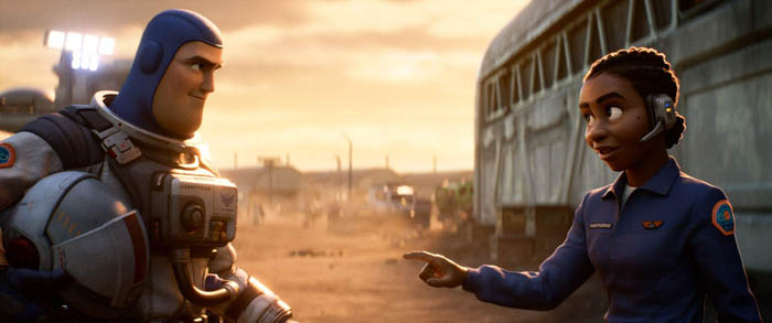 MAKING SPACE – In Disney and Pixar’s “Lightyear,” Buzz Lightyear (voice of Chris Evans) and Alisha Hawthorne (voice of Uzo Aduba)—his long-time commander, fellow Space Ranger and trusted friend—are marooned on a hostile planet. Directed by Angus MacLane (co-director “Finding Dory”) and produced by Galyn Susman (“Toy Story That Time Forgot”), the sci-fi action-adventure opens in U.S. theaters on June 17, 2022. © 2022 Disney/Pixar. All Rights Reserved.