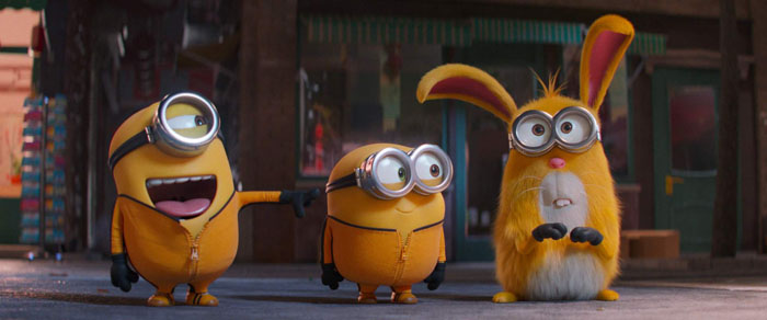 (from left) Minions Stuart, Bob and Kevin in Illumination's Minions: The Rise of Gru, directed by Kyle Balda.
