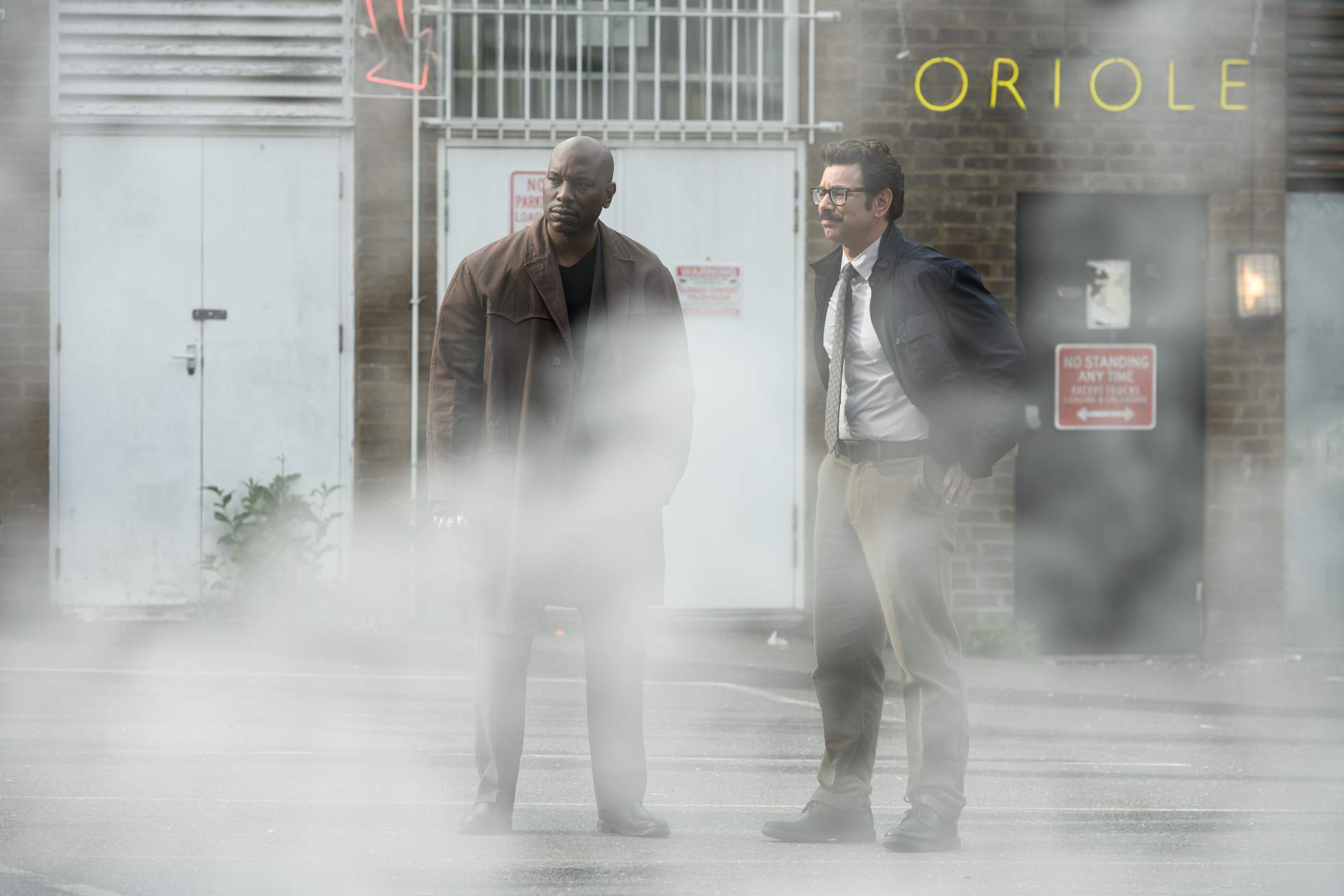 Agent Stroud (Tyrese Gibson) and Agent Rodriguez (Al Madrigal) in Columbia Pictures' MORBIUS.