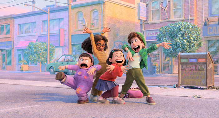 FRIENDS FOREVER – In Disney and Pixar’s all-new original feature film “Turning Red,” 13-year-old Mei Lee, a confident-but-dorky teenager with a tightknit group of friends who are passionate about a boy band called 4-Town. Featuring the voices of Rosalie Chiang, Ava Morse, Maitreyi Ramakrishnan and Hyein Park as Mei, Miriam, Priya and Abby, “Turning Red” opens in theaters on March 11, 2022. © 2021 Disney/Pixar. All Rights Reserved.