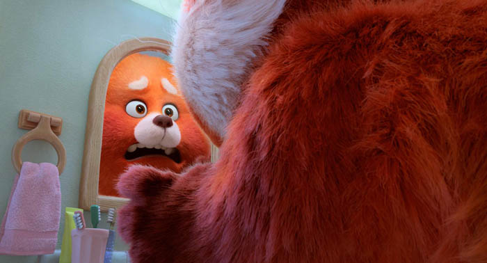 GIANT PROBLEM – In Disney and Pixar’s all-new original feature film “Turning Red,” 13-year-old Mei Lee “poofs” into a giant panda when she gets too excited (which for a teenager is practically ALWAYS). Featuring Rosalie Chiang as the voice of Mei Lee, “Turning Red”  opens in theaters on March 11, 2022. © 2021 Disney/Pixar. All Rights Reserved.
