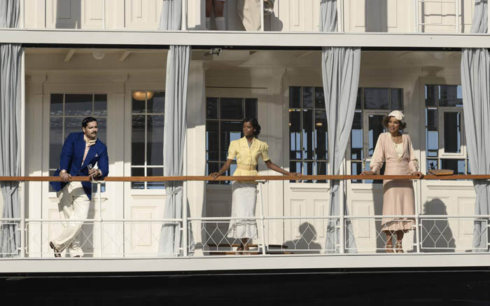 Ali Fazal as Andrew Katchadourian, Letitia Wright as Rosalie Otterbourne and Sophie Okonedo as Salome Otterbourne in 20th Century Studios’ DEATH ON THE NILE, a mystery-thriller directed by Kenneth Branagh based on Agatha Christie’s 1937 novel. Photo by Rob Youngson. © 2020 Twentieth Century Fox Film Corporation. All Rights Reserved.